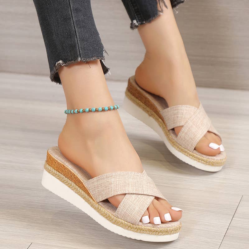 Comely Fashion - Wholesale Sandals - Women's - Criss Cross Straps Wedge Slippers4