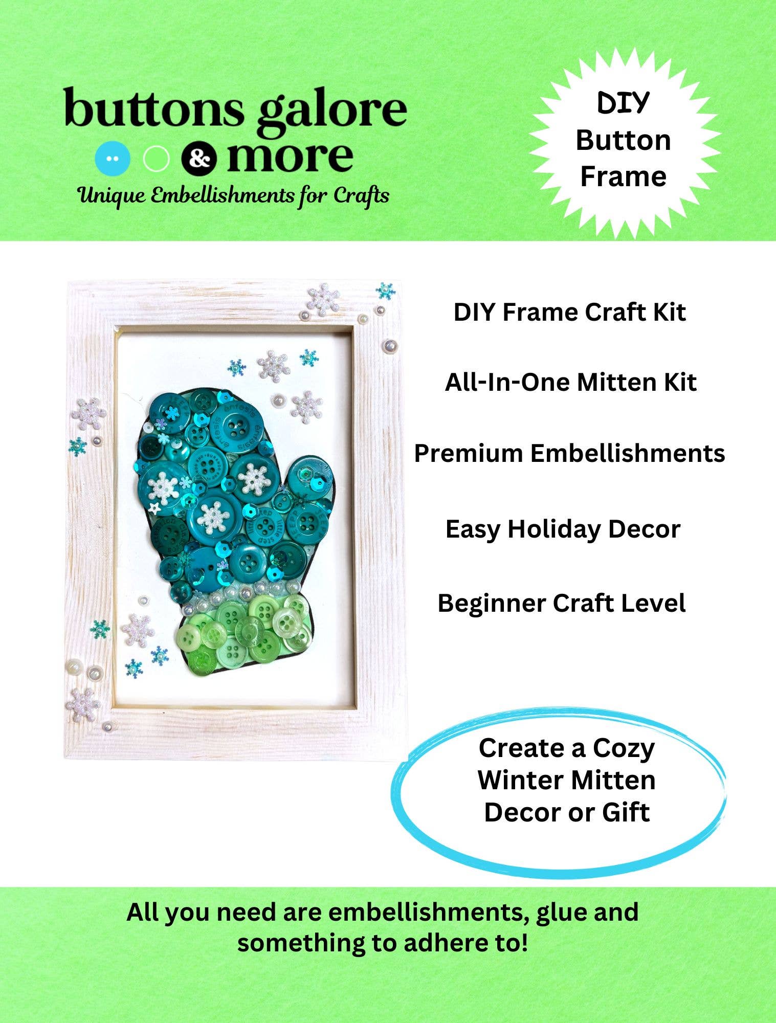 Buttons Galore & More - Wholesale DIY Craft Kit - Mitten Frame DIY Craft Kit