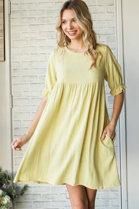 Lemon Tree - Wholesale Dress - Women's - Solid Linen Puff Sleeve Dress11