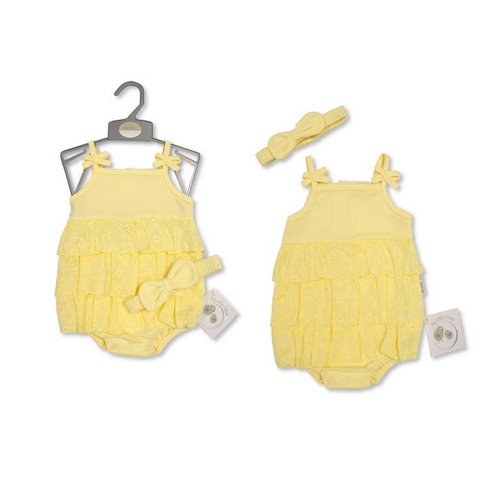 Barboteuse à plusieurs niveaux avec nœuds et bandeau pour petites filles - Citron pour la vente par Sheldon International