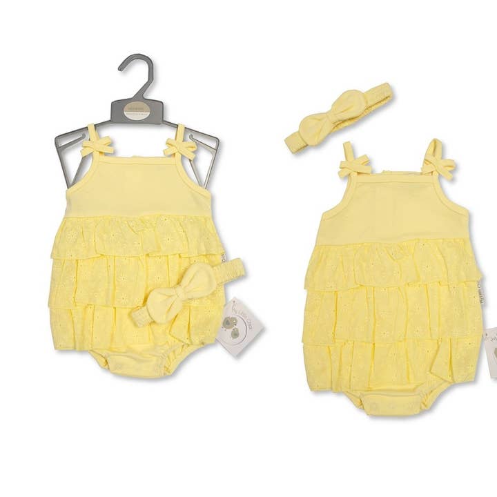 Barboteuse à plusieurs niveaux avec nœuds et bandeau pour petites filles - Citron pour la vente par Sheldon International