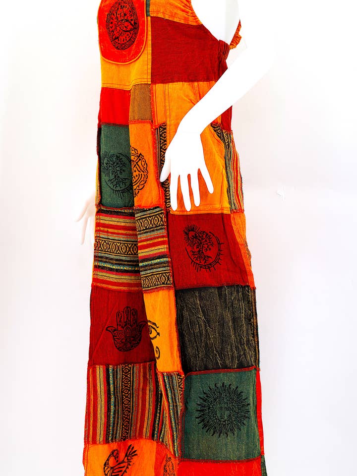 Himalaya Handmade - Wholesale Overalls - Women's - Cotton Hippie Handmade Gheri Patchwork Pagan Symbols Wide Leg Bohemian Overalls14