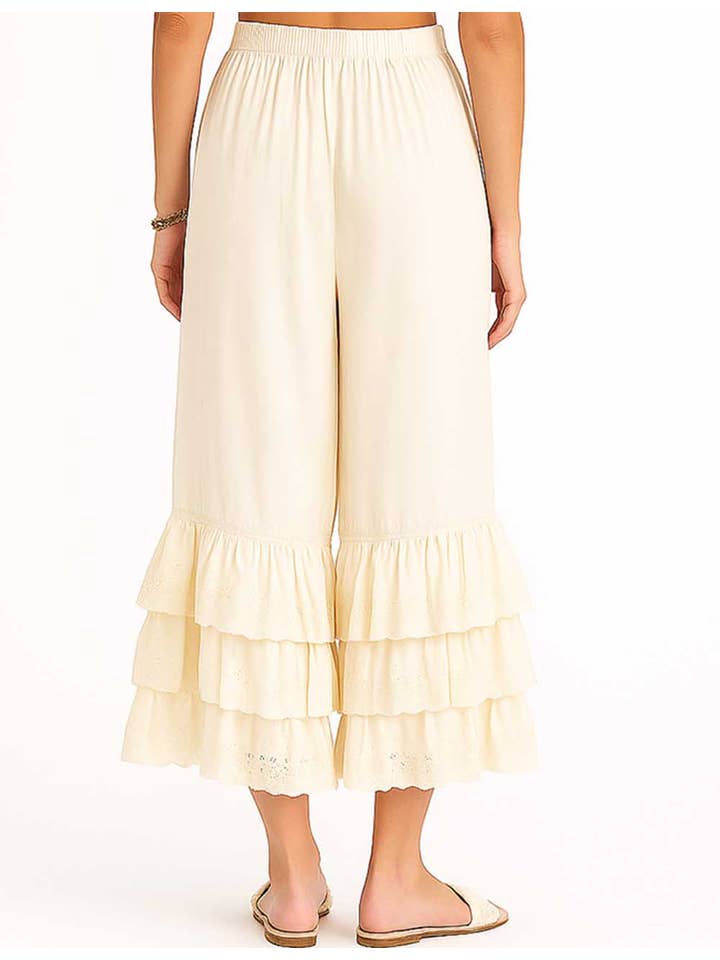 Sweetkama - Wholesale Pants - Women's - Ladies Solid Color Elastic Waist Pull -On Tiered Ruffle Pants10