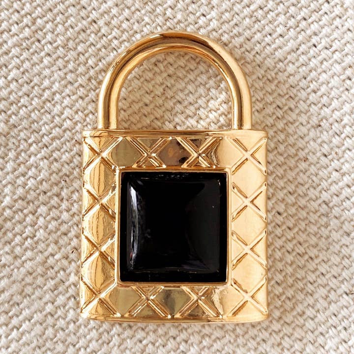 18-karaats gouden slothanger met diamantpatroon, zwart detail voor wholesale door GoldFi