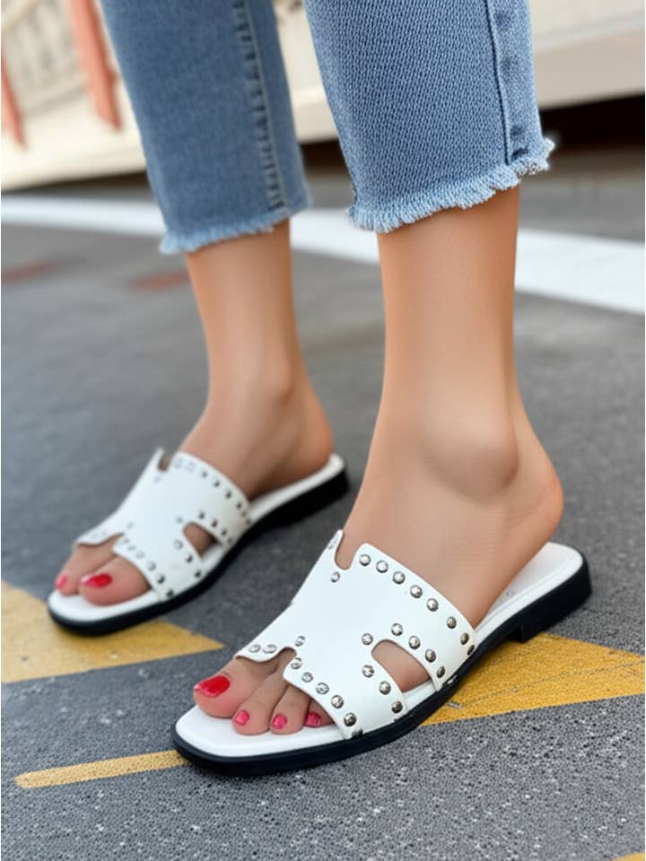 WALKING NOW SRL - Wholesale Sandals - Women's - Women's white genuine leather sandals with studs1