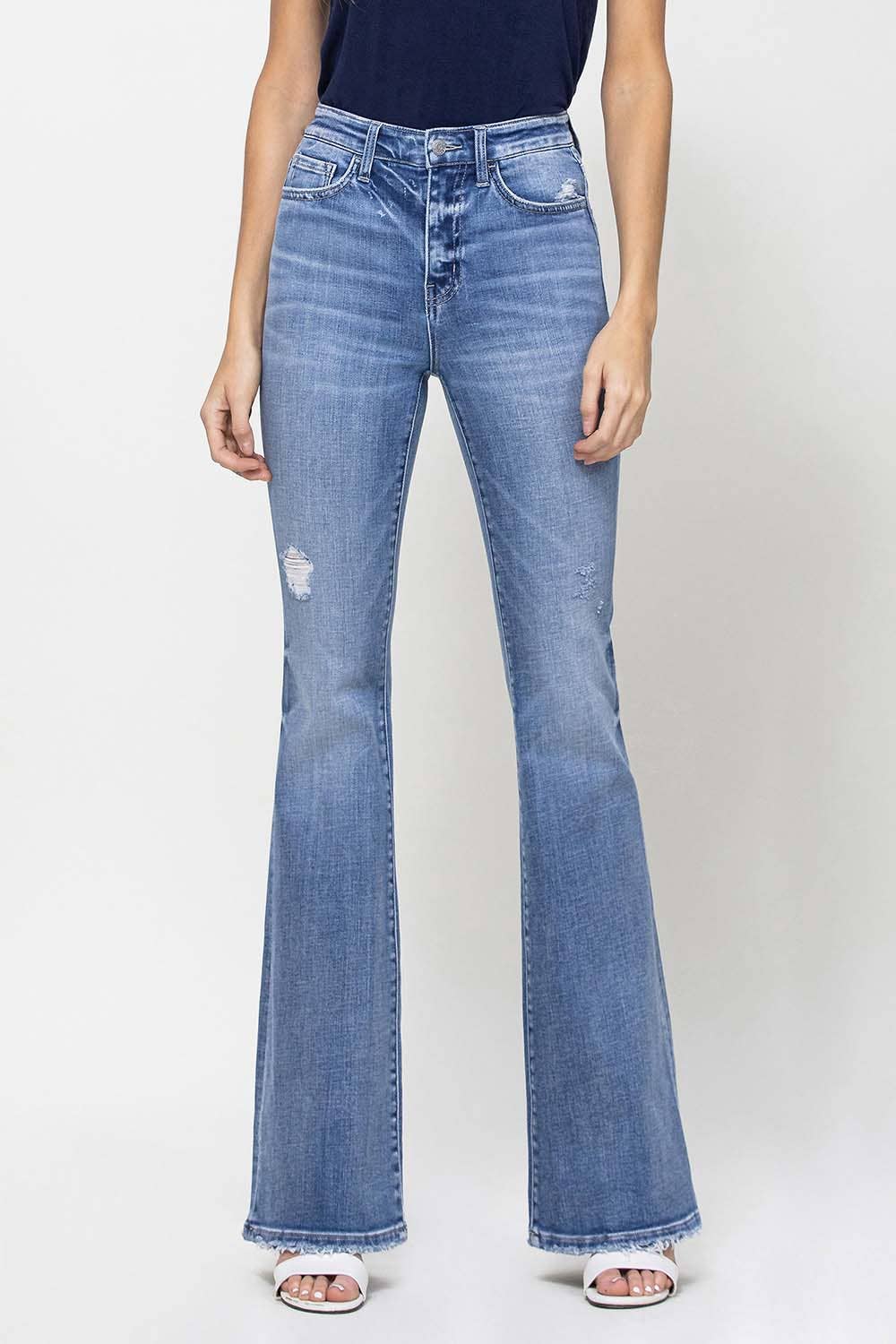 BREAK AWAY HIGH RISE DISTRESSED FLARE JEANS F4217 for wholesale on Faire2