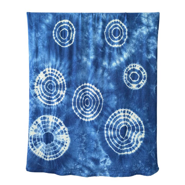 Indigo Shibori - Handmade Plant-Dyed Merino Wool Blanket for wholesale by Wooliie