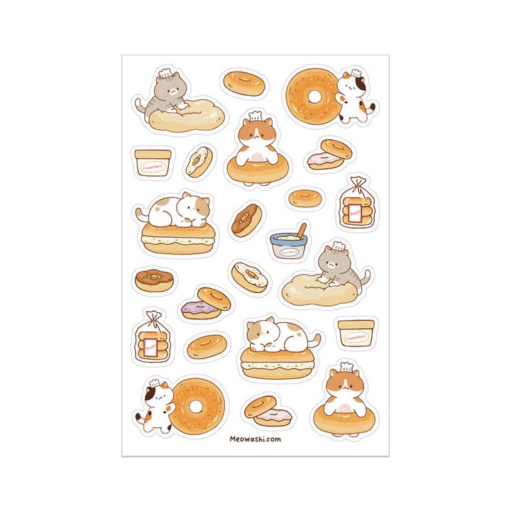 Meowashi Studio - Vendita all'ingrosso Adesivo - Foglio adesivo trasparente Cat and Bagel