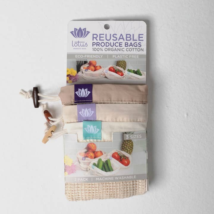 Sacchetti per prodotti alimentari in cotone Lotus - Set da 3 per la vendita all'ingrosso da parte di Lotus Sustainables