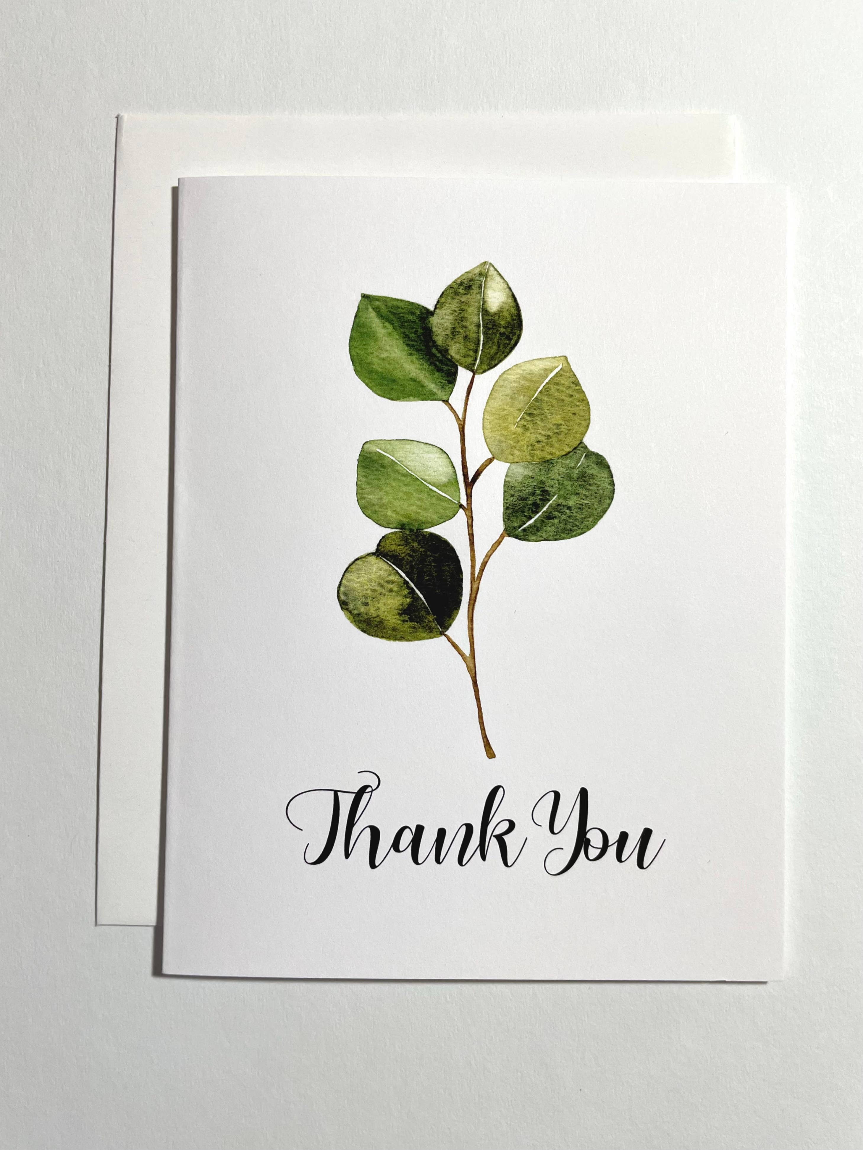Kristin Schmidt Artist - Vendita all'ingrosso Biglietti di ringraziamento - Biglietto di auguri ad acquerello con ramoscello di eucalipto1