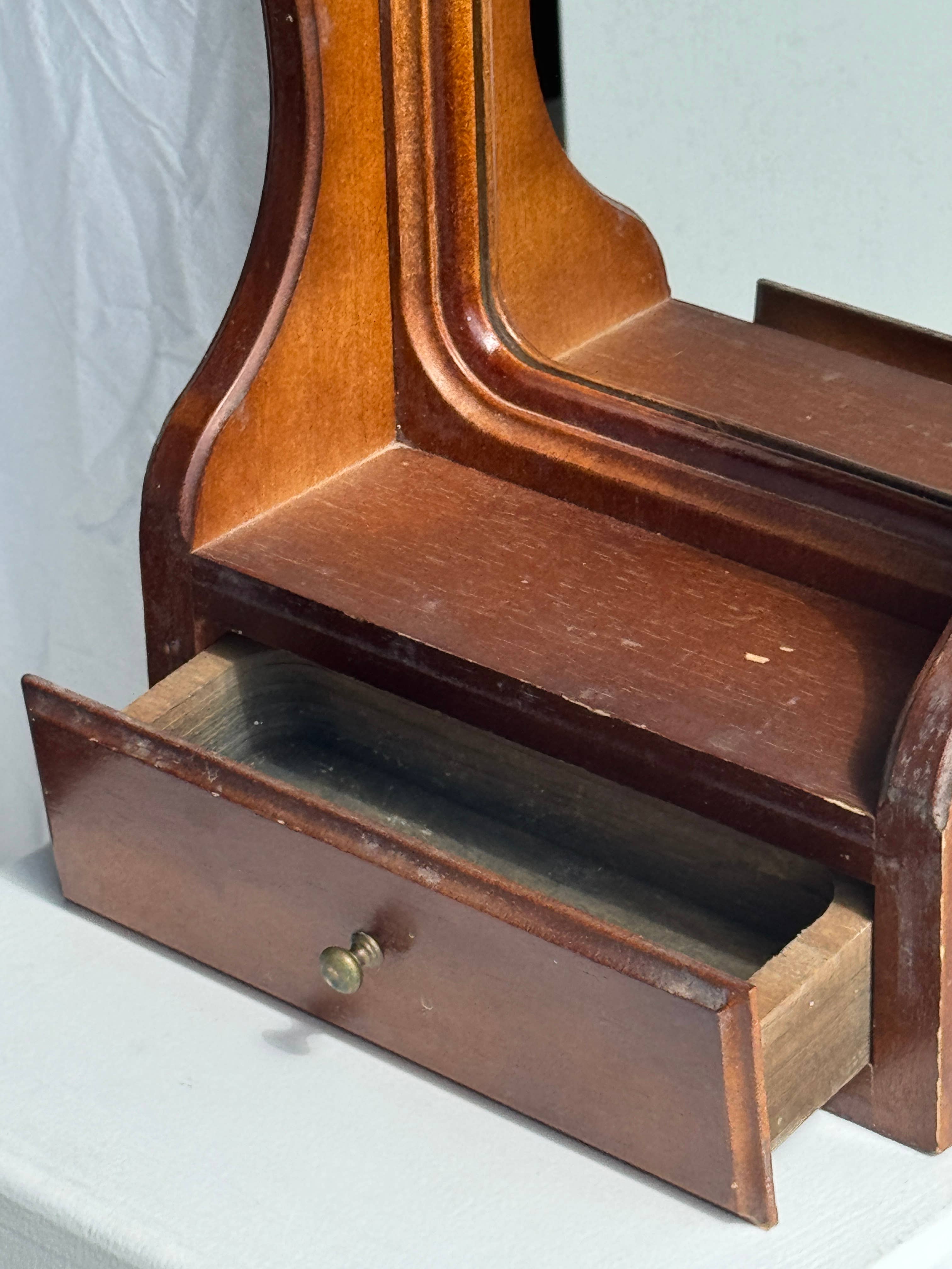 Office Objets - Wholesale Wall Mirror - Rounded mirror with a brown wooden drawer H6713