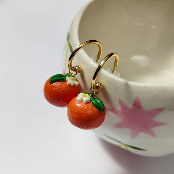 Handmade Orange Blossom Gold Hoop Earrings - Summer Fruit for wholesale by Mimo