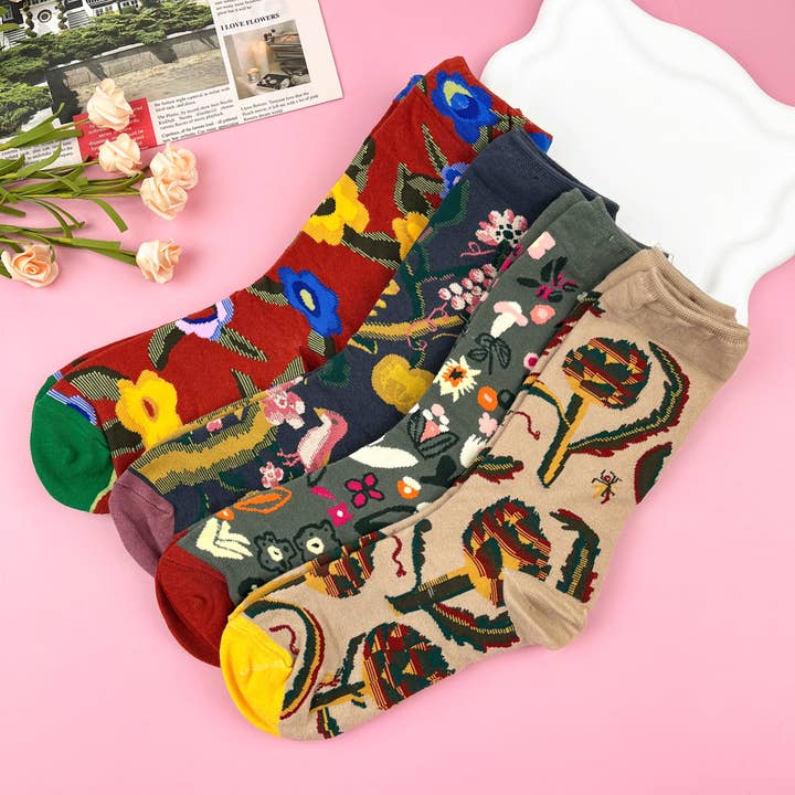 mildstyles - Wholesale Socks - Women's - Vintage Floral Mid-Calf Fashion Socks1