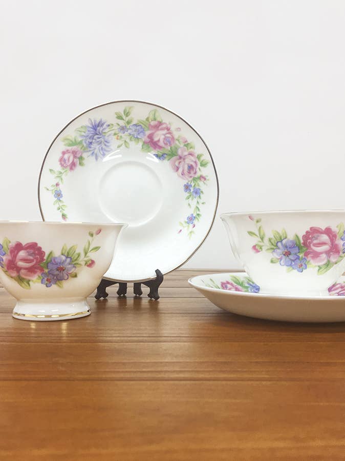 Fine Bone China Floral Teacup & Saucer 2pc Set (Set of 4) for wholesale by Magnolia Lounge