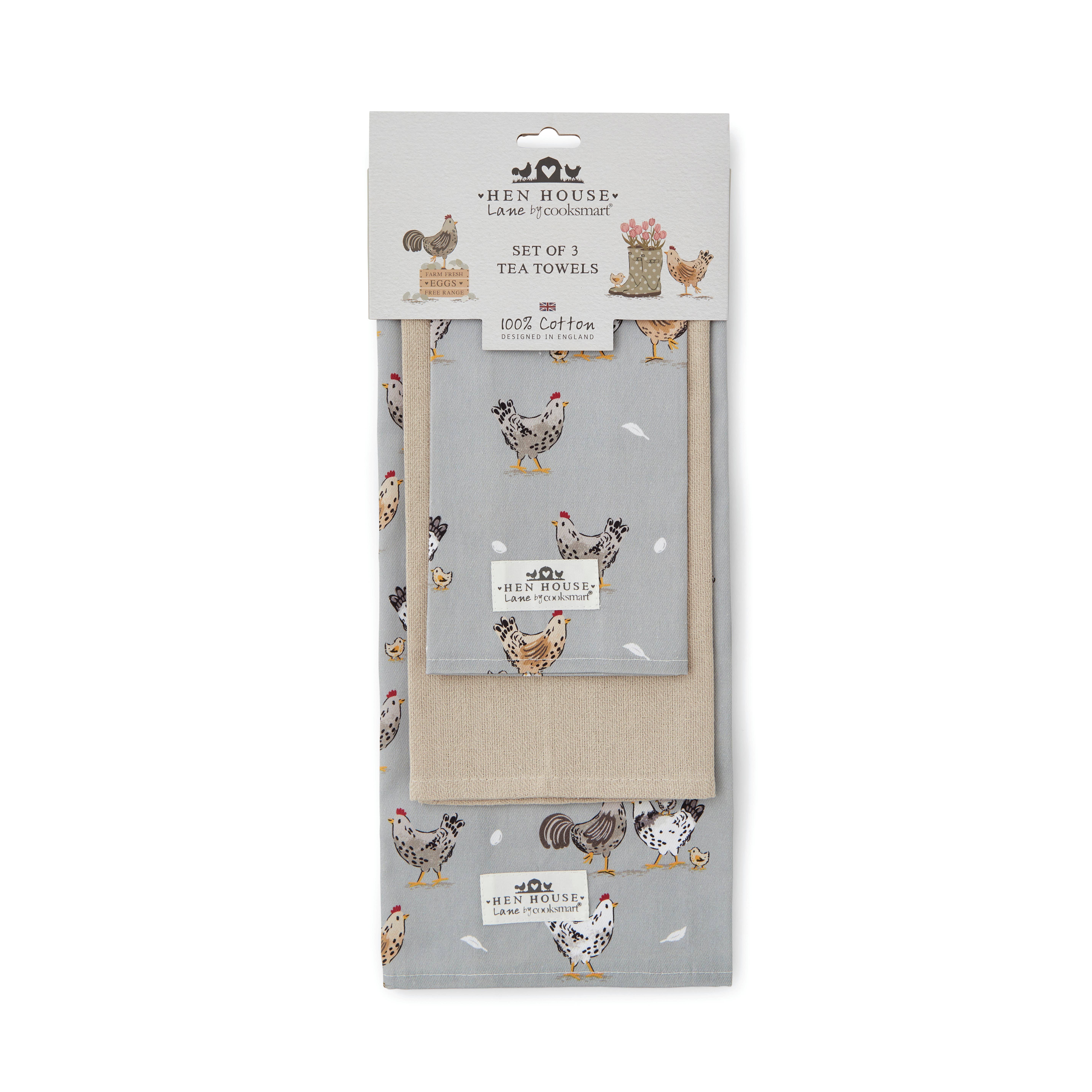 Sage Grey 3 Pack Tea Towels Hen House Lane for wholesale on Faire2