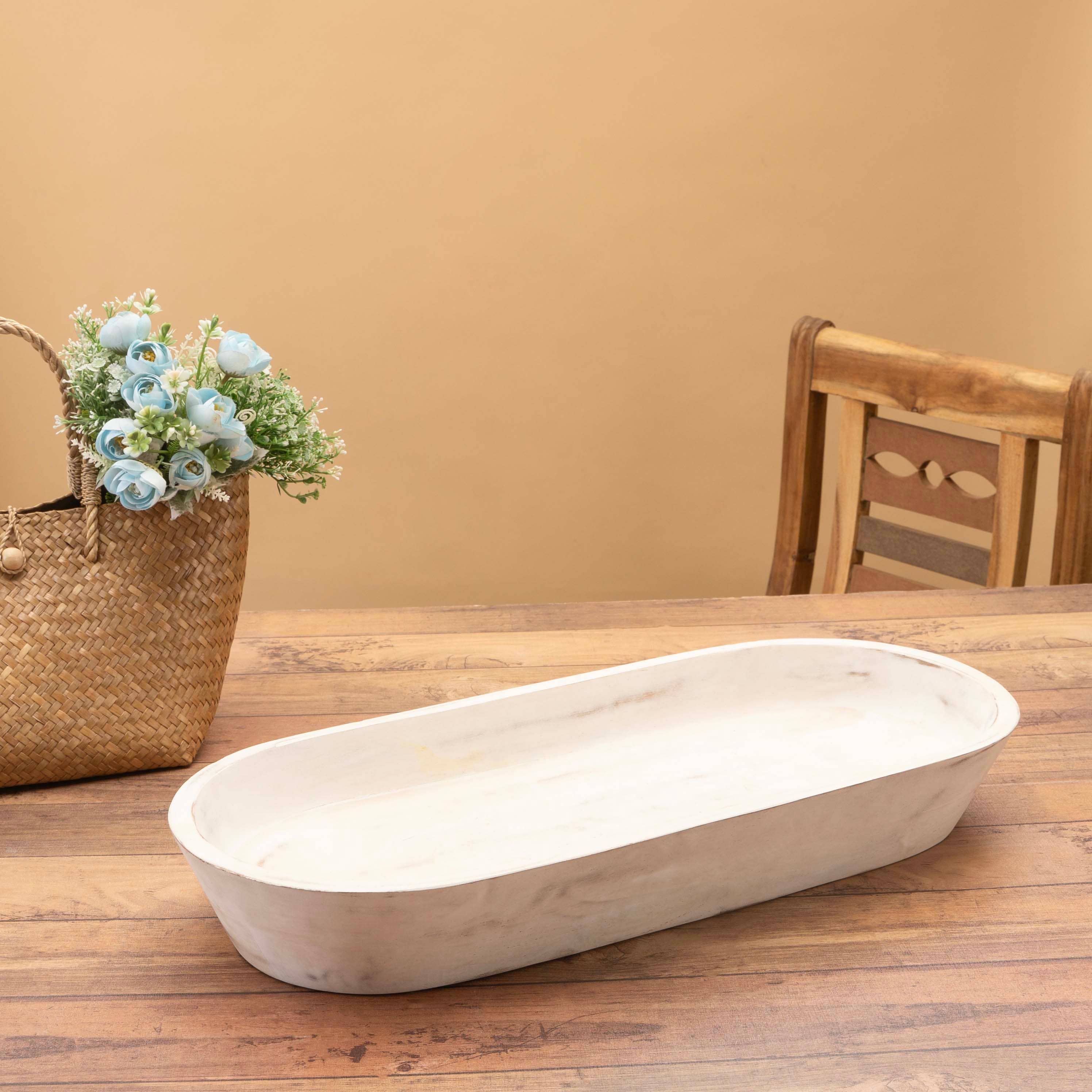 LuxeDesigns Co LLC - Wholesale Decorative Plate/Dish/Bowl - Wooden Dough Bowl - Extra Large Rustic White Acacia Wood0