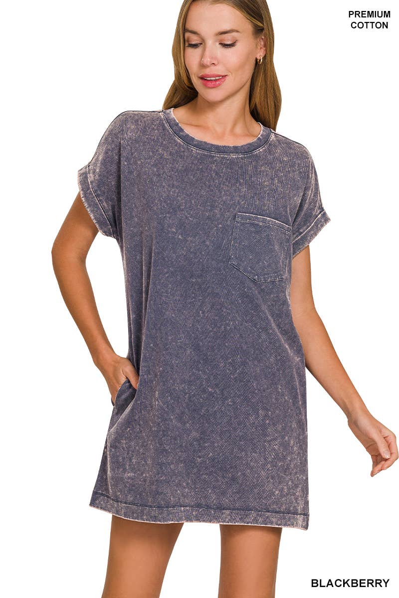 42POPS - Wholesale Dress - Women's - 'Cotton Washed T-shirts Dress w/ Side Pockets3