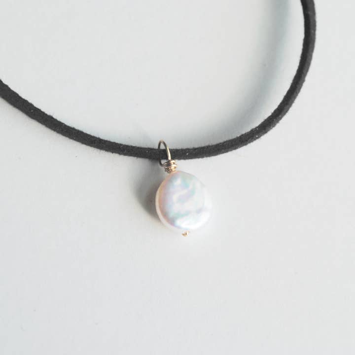 Coin Pearl Choker Necklace/Corded vegan suede necklace for wholesale by Seaflowerjewelry