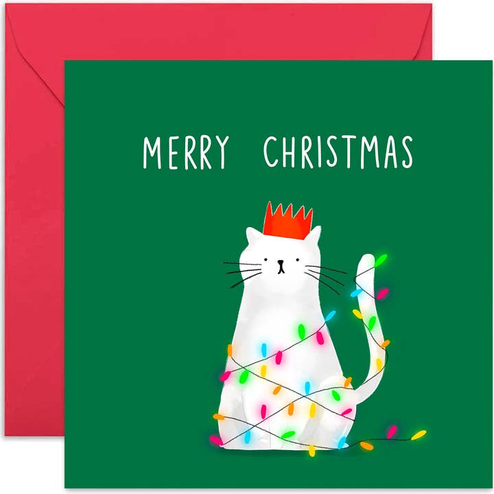 Christmas Lights Cat Card - Christmas Card - Holiday Card for wholesale by Old English Company