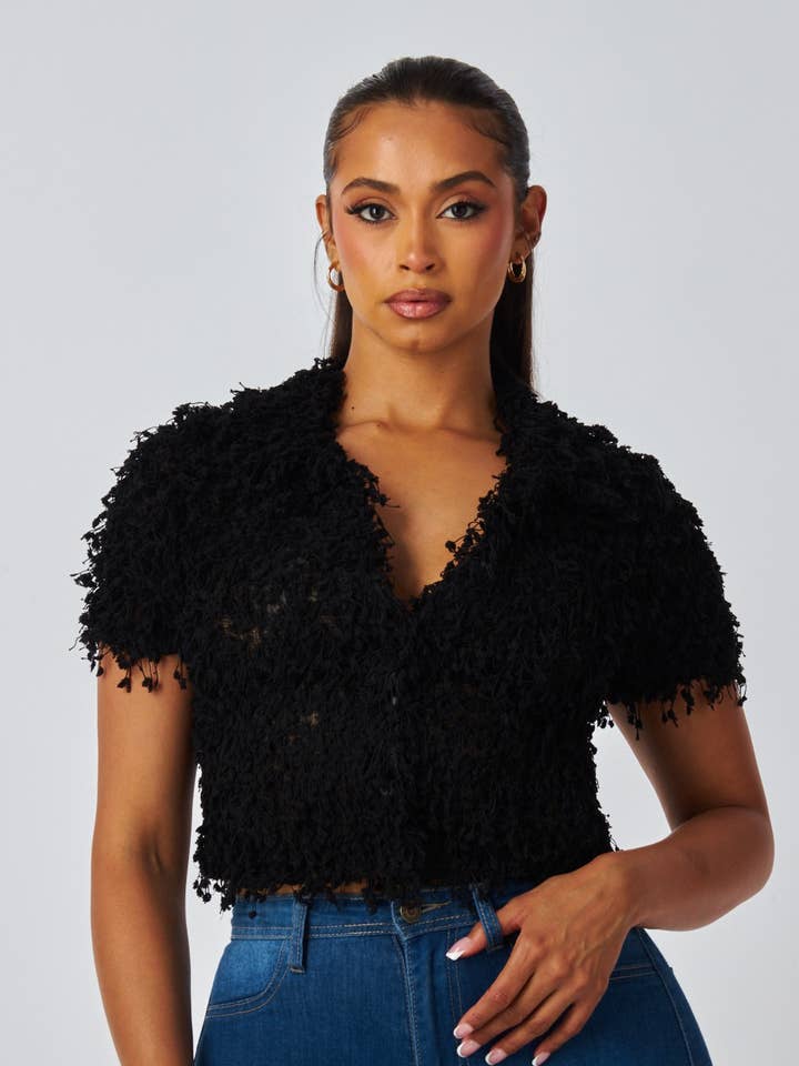 Hot & Delicious - Vendita all'ingrosso Camicetta - Donna - Top corto moderno in bouclé Mia (HDT33649)0