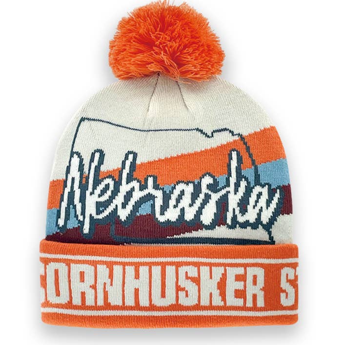 Nebraska Beanie Vinterstrikket Hat med Pom Pom Cornhusker State Design for engroshandel hos Northern Icons Creations INC