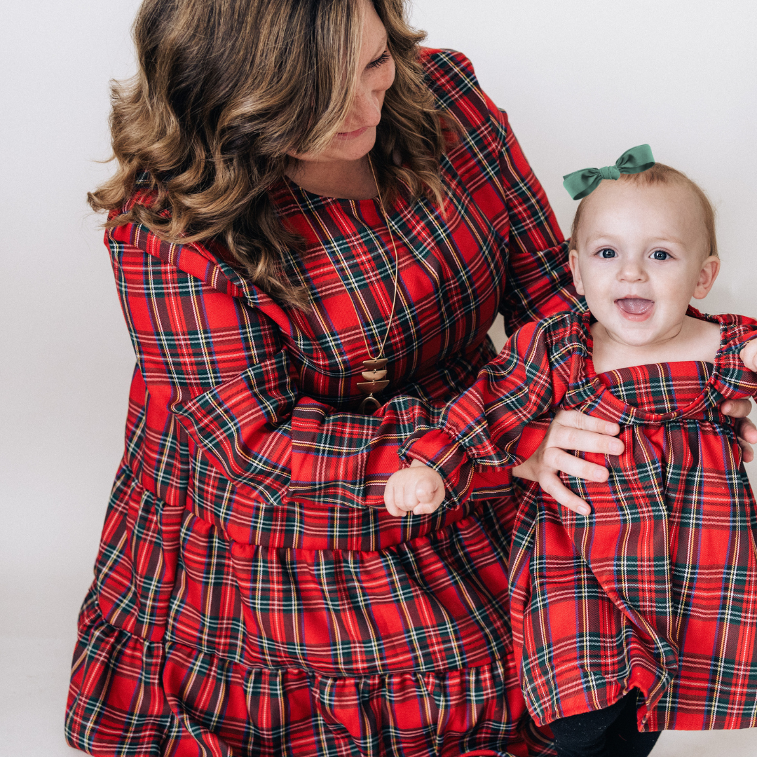 HAHA MAMA Clothing - Vente Robe – femme - Robe de Noël à carreaux en tartan rouge pour maman et moi - Femmes6