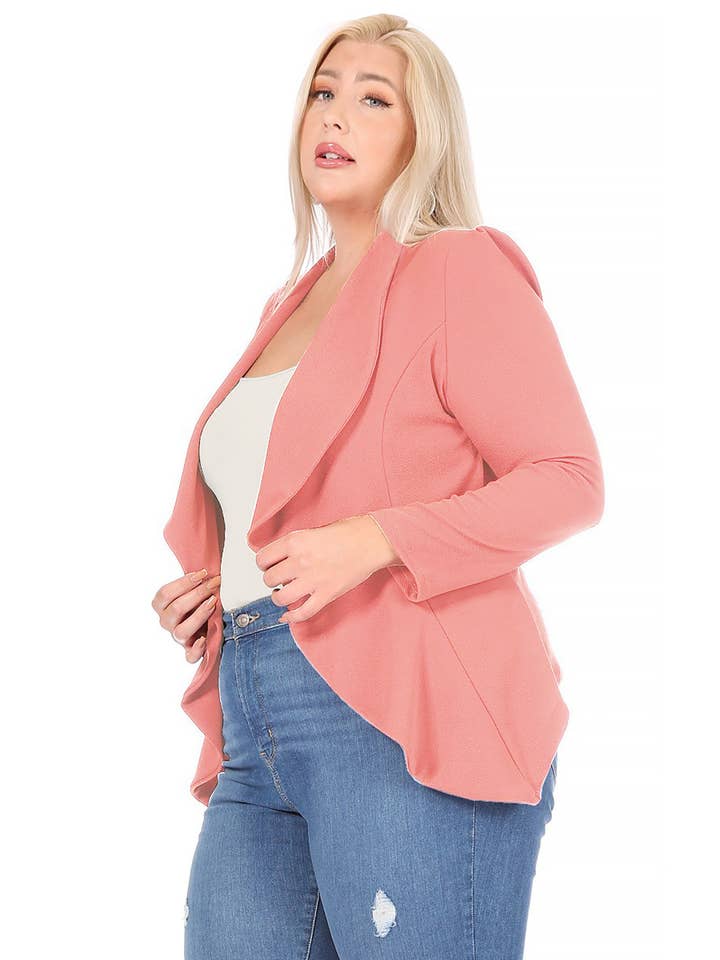 MOA COLLECTION - Wholesale Blazer – Women's - Women's Plus Size Solid Long Sleeve Office Blazer Jacket12