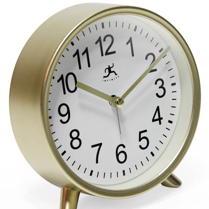 Infinity Instruments - Wholesale Desk Clock - Table Clock Round Gold Tabletop Clock Alarm 5.75 Inch2