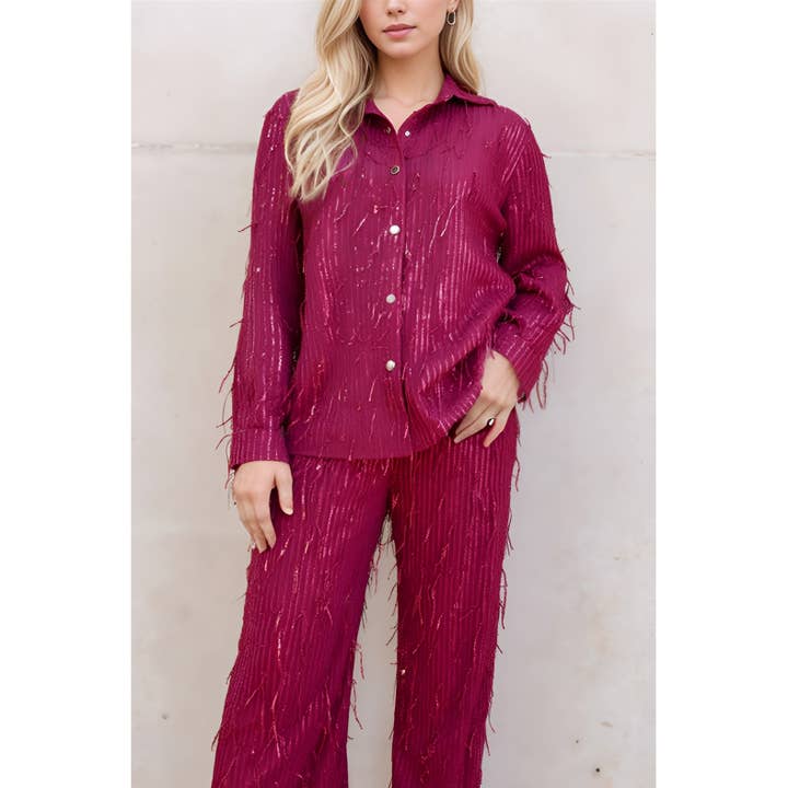 X9933CS Sequin Fringe 3-Piece Pants Set for wholesale by XHHH Inc