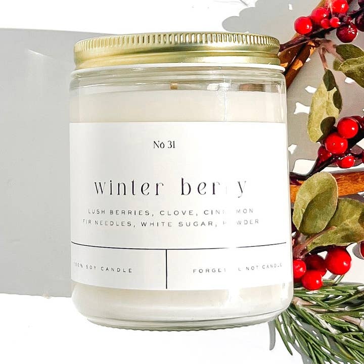 Bougie en verre Winter Berry 9 oz - Vendue par lot de 6 pour la vente par Forget Me Not Candle