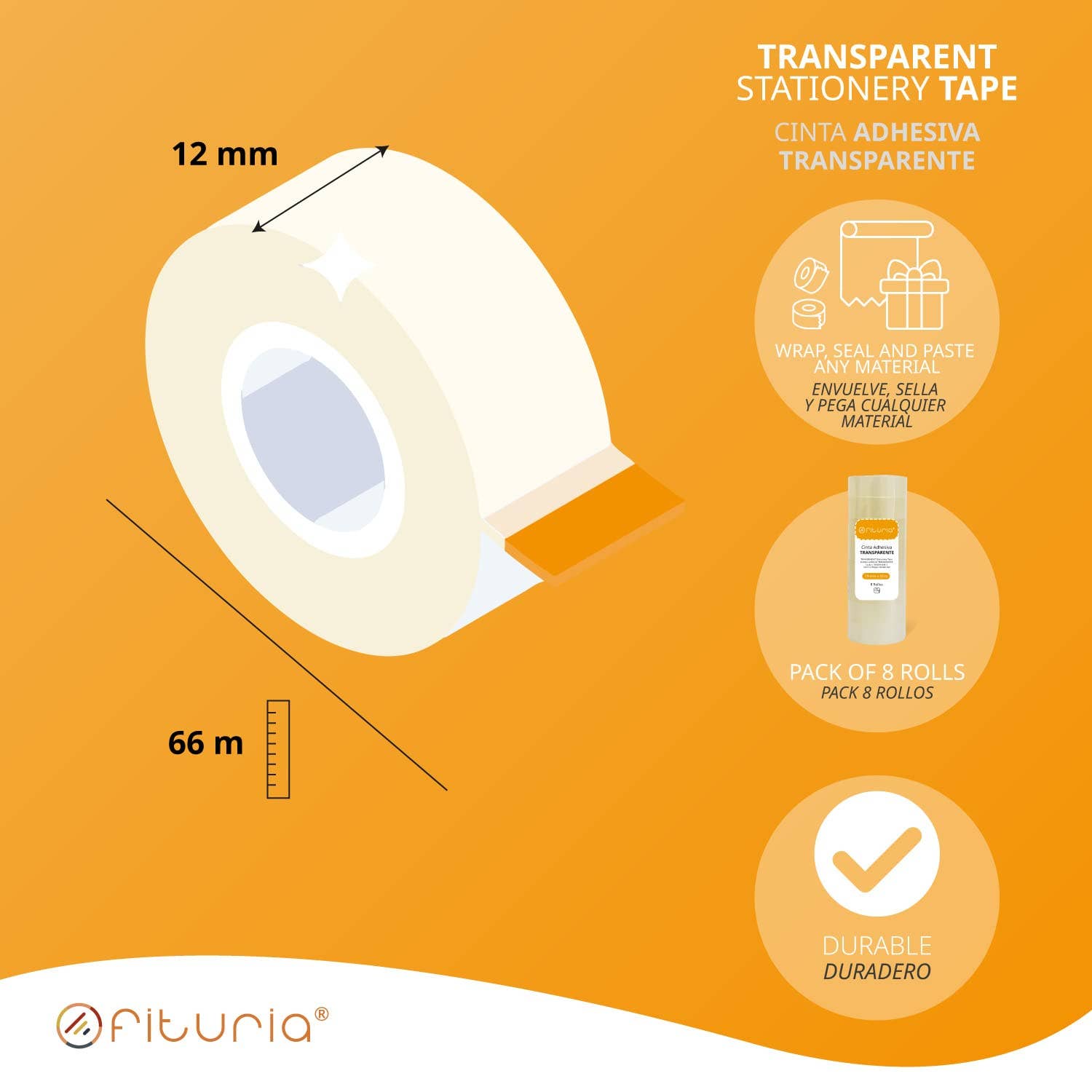 MEDEL OFFICE - Vente Rubans adhésifs - Ruban adhésif transparent multifonction 12 mm x 66 m, lot de 81