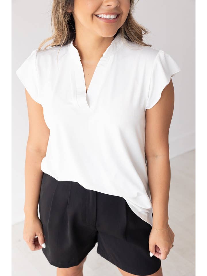 White The Nicole V-Neck Top, Ivory for wholesale on Faire