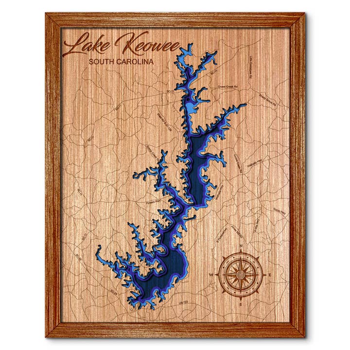 Mappa della Profondità del Lago Keowee - Decorazione per Casa e Pareti per la vendita all'ingrosso da parte di Premier Gifts and More