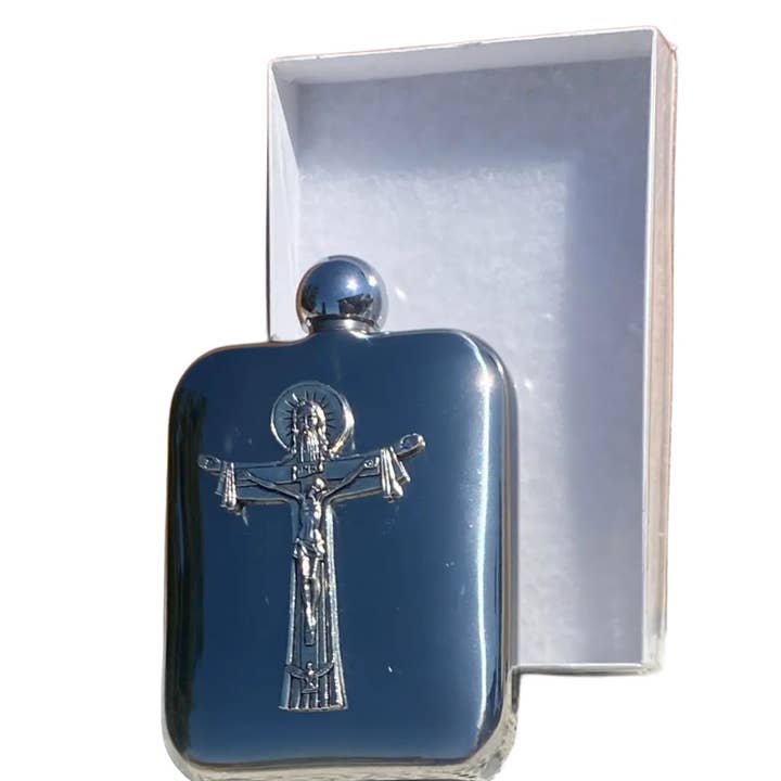 Holy Water Flask - Holy Trinity Cross Rectangle SS 5 oz for wholesale by Oremus Mercy