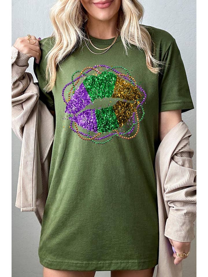 MARDI GRAS UNISEX-T-SHIRT MIT KURZARM-GRAFIK für den Großhandel von Pink Irene Wholesale