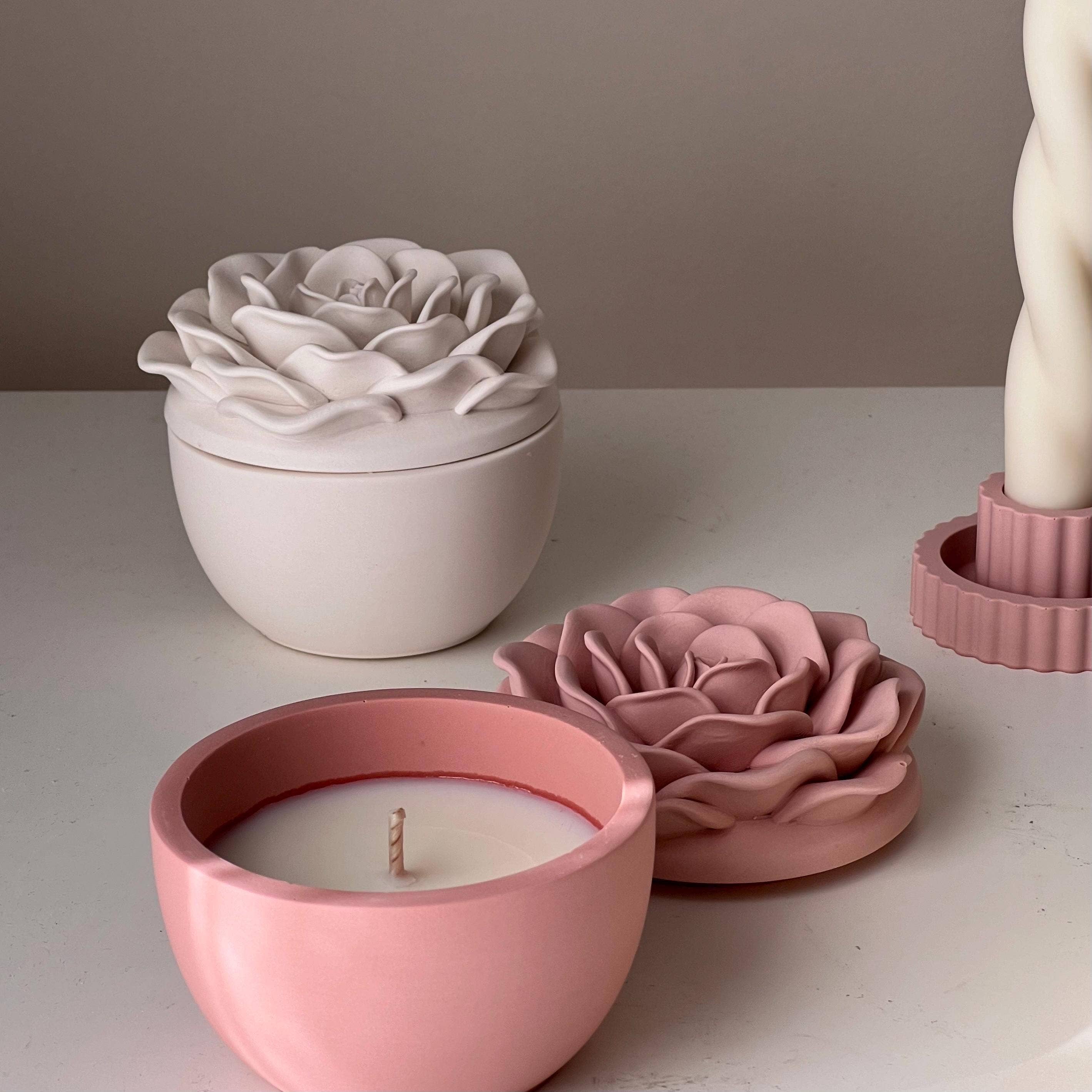 Estelle Studio - Wholesale Jar/Filled Candle - Rose Soy Wax Candle in Jesmonite Jar: Handmade Scented Candle3