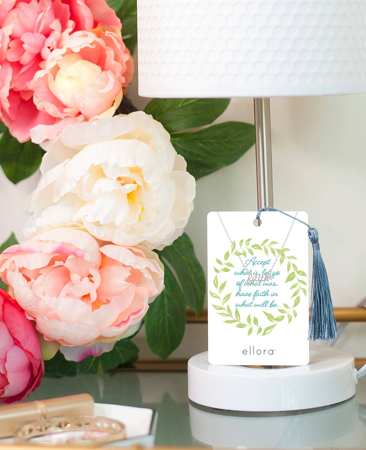 ellora - Wholesale Pendant/Charm Necklace - Faith Script Necklace - Silver on Kindness Card2