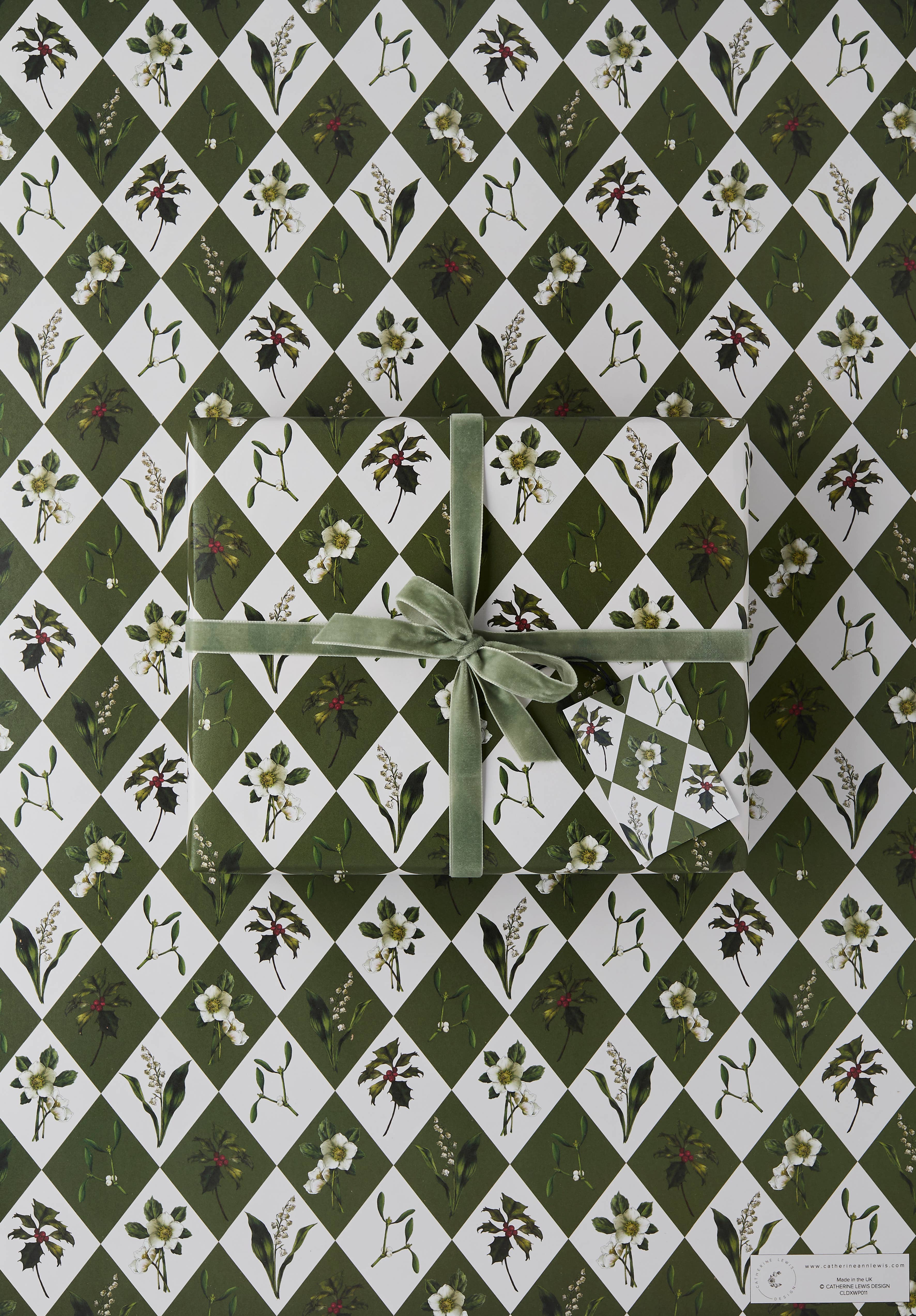 Catherine Lewis Design - Wholesale Flat Wrap - Carnivalesque - Green Harlequin - Gift wrap0