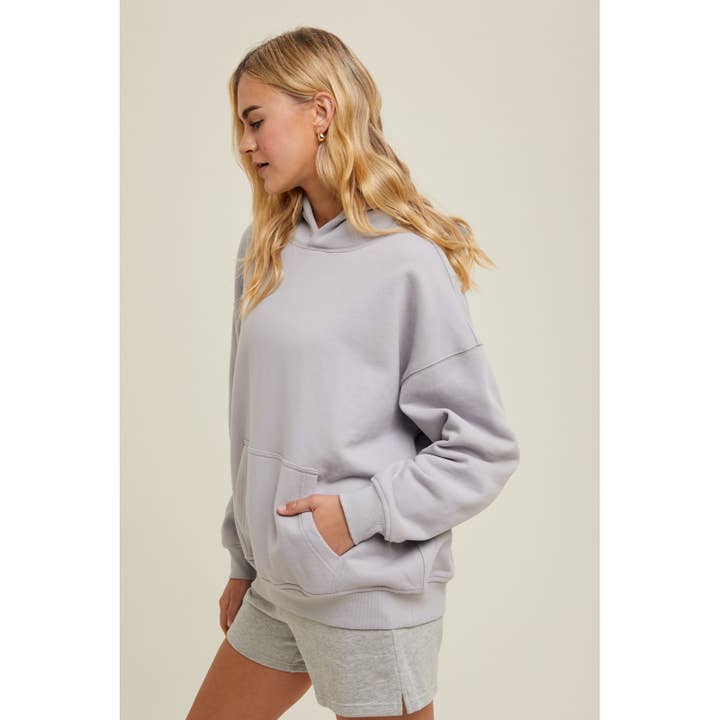 L GREY BASIC FRENCH TERRY HOODIE / WL24-9083 for wholesale on Faire2