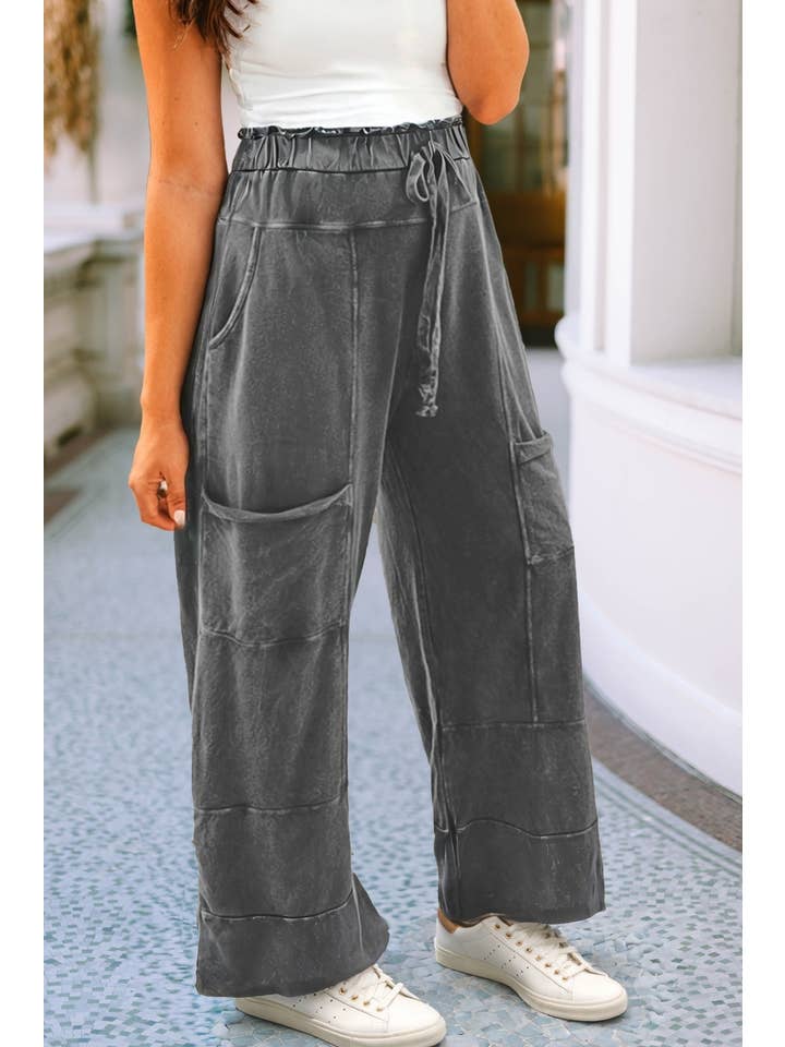 Little Daisy Closet - Wholesale Pants - Women's - LDC Mineral Wash Lace-up High Waist Raw Hem Patched Pants5