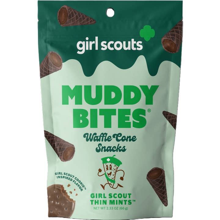 Muddy Bites Waffle Cone, Girl Scout Thin Mint, 2.33oz, 12ct for wholesale by Grandpa Joe's Candy Shop