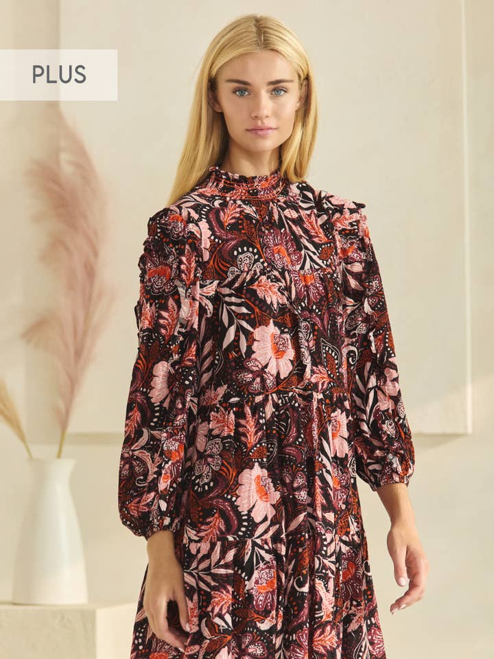 Plus Ethnic Boho Printed Long Sleeve Dress for wholesale by Oddi