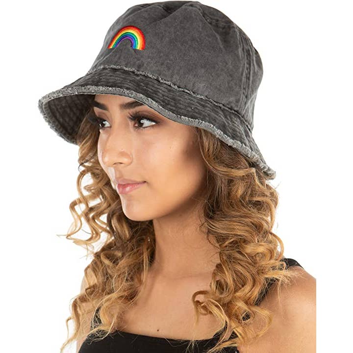 Funky Junque - Wholesale Bucket Hat - Women's - Embroidered Bucket Hat (Rainbow - Black)1
