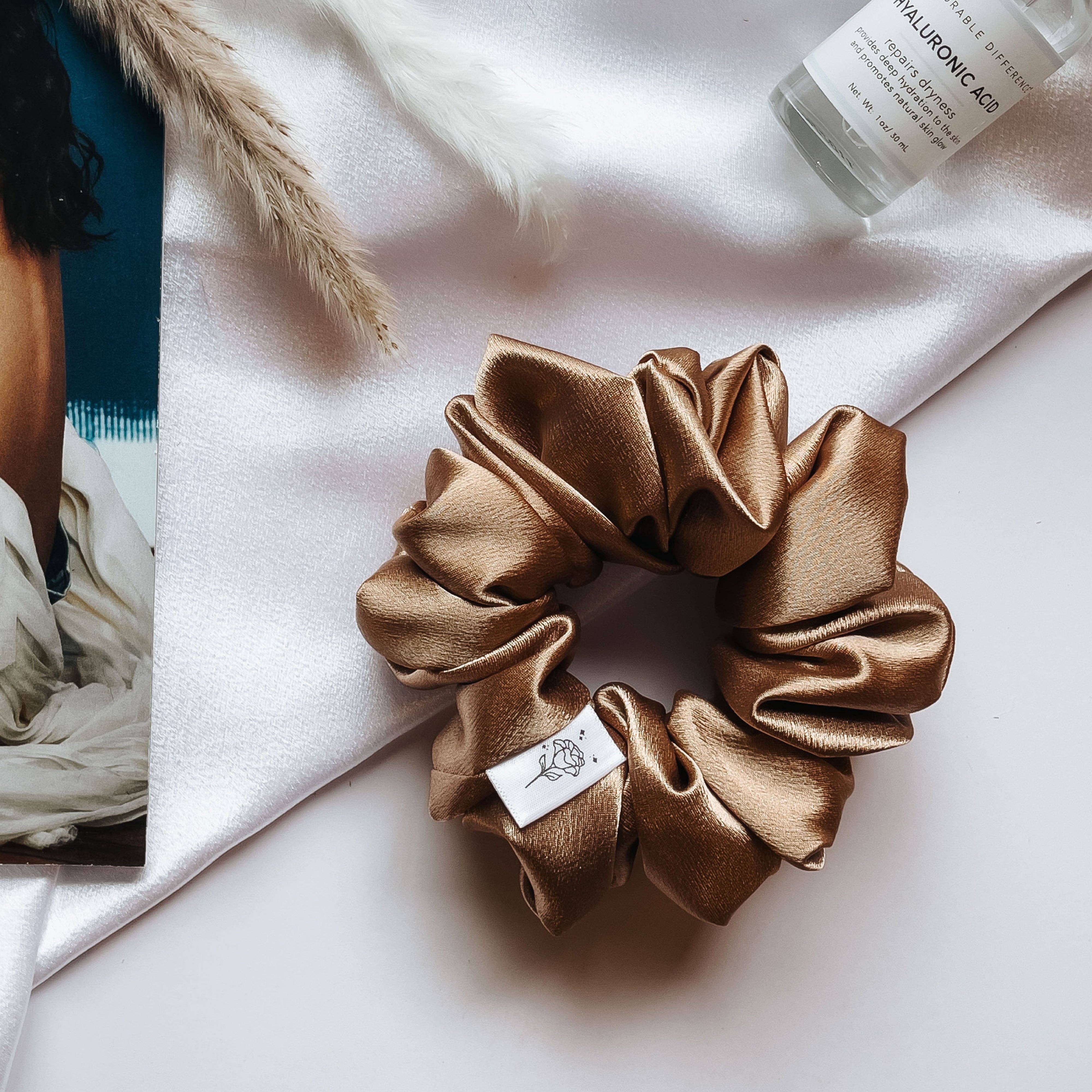 Wild Rose Accessories – wholesale Scrunchie - Dam – Tan Satin Scrunchie