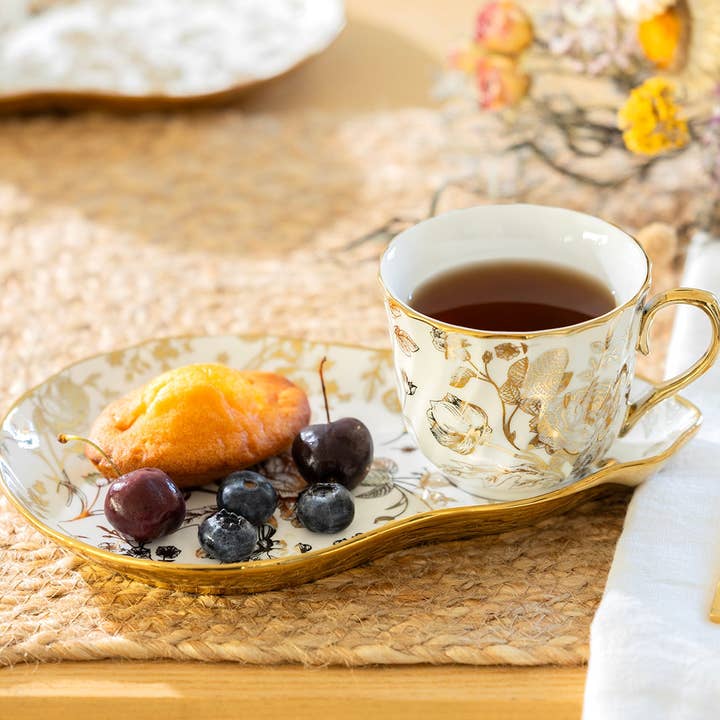 Golden Rose Fine Porcelain Tea Snack Set for wholesale by Grace Teaware