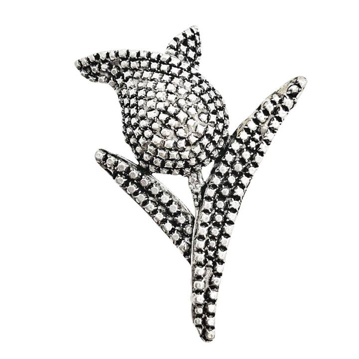 Tulip brooch in silver plated with contrast for wholesale by Gloria Mago