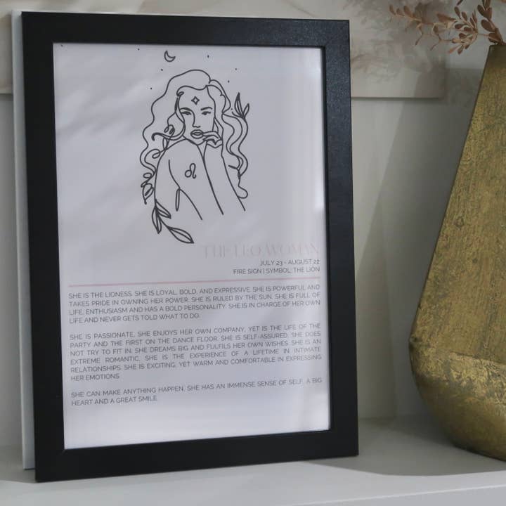Leo Zodiac Framed Print (A4) for wholesale by By Laura Henao