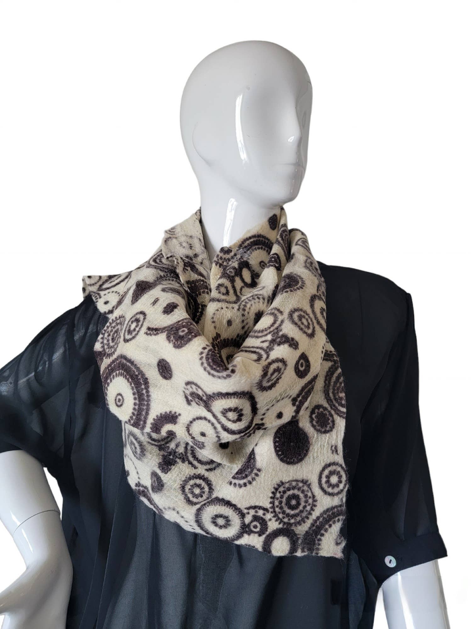 Evergreen Guardian Imports - Wholesale Scarf - Women's - S-5 Wool Felt & Silk Scarf Printed Circles1