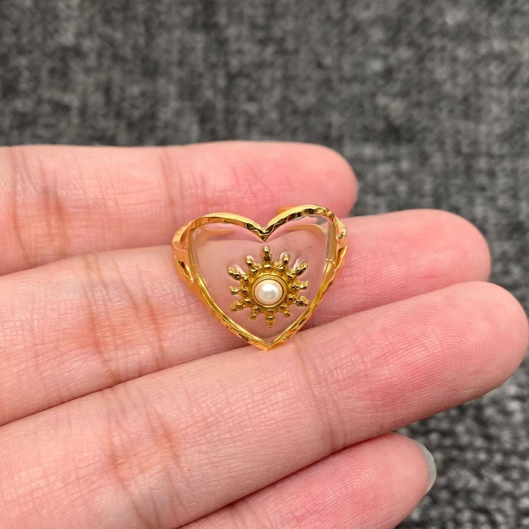 Mio Queena - Wholesale Cocktail/Statement Ring - Translucent Resin 18K Golden S.Steel Adjustable Ring - FGS1