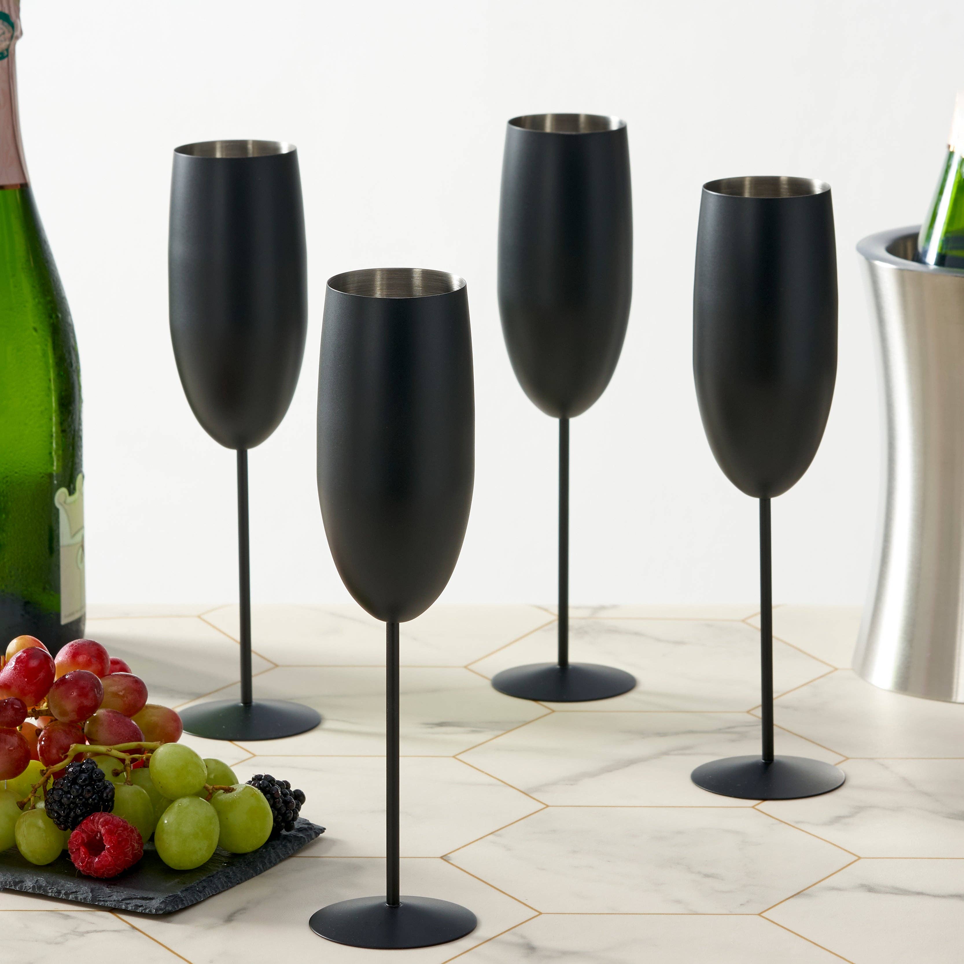 Oak & Steel – wholesale Champagne flute – 4 Matte Black Champagne Flutes2